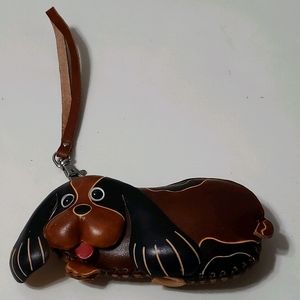 Leather Puppy Dog Zipper Coin Change Purse Wallet